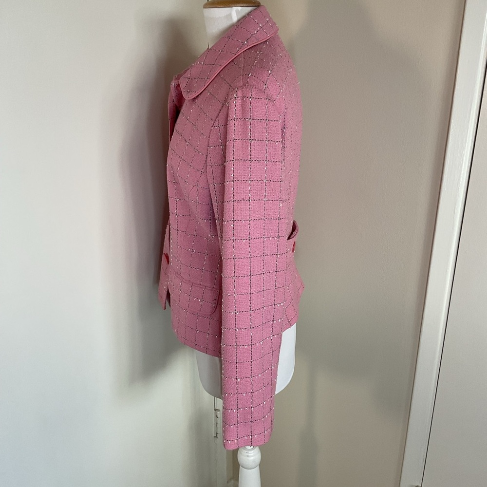 Nicole Miller Pink Plaid Blazer Jacket Classic Preppy Work Cocktail Size 12 - Picture 5 of 6